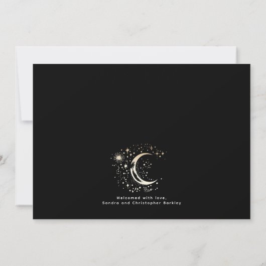 かわいいスターズムーンシナ生まれたばかりのル写真誕生 案内状 (裏面)