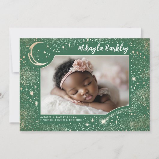 かわいいスターズムーンシナ生まれたばかりのル写真誕生 案内状 (正面)
