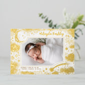 かわいいスターズムーンシナ生まれたばかりのル写真誕生 箔招待状 (立ち正面)