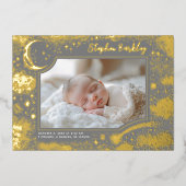 かわいいスターズムーンシナ生まれたばかりのル写真誕生 箔招待状 (正面)