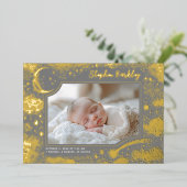 かわいいスターズムーンシナ生まれたばかりのル写真誕生 箔招待状 (立ち正面)