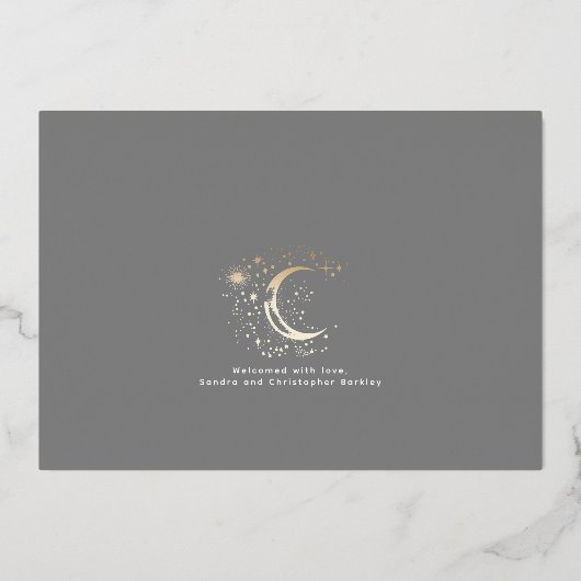 かわいいスターズムーンシナ生まれたばかりのル写真誕生 箔招待状 (裏面)