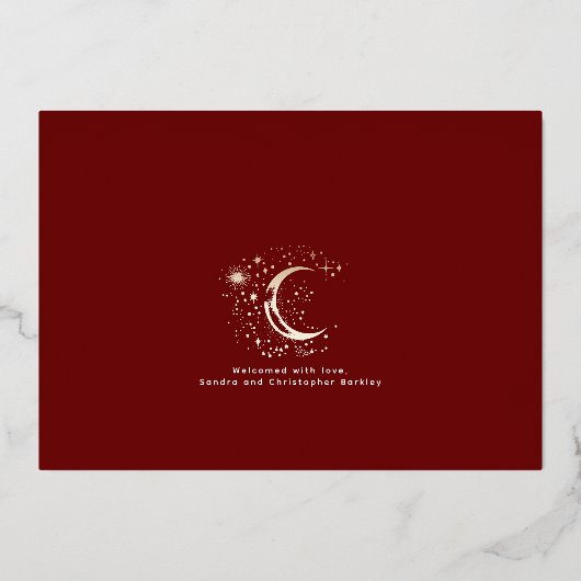 かわいいスターズムーンシナ生まれたばかりのル写真誕生 箔招待状 (裏面)