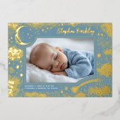 かわいいスターズムーンシナ生まれたばかりのル写真誕生 箔招待状 (正面)