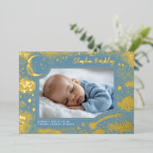 かわいいスターズムーンシナ生まれたばかりのル写真誕生 箔招待状 (立ち正面)