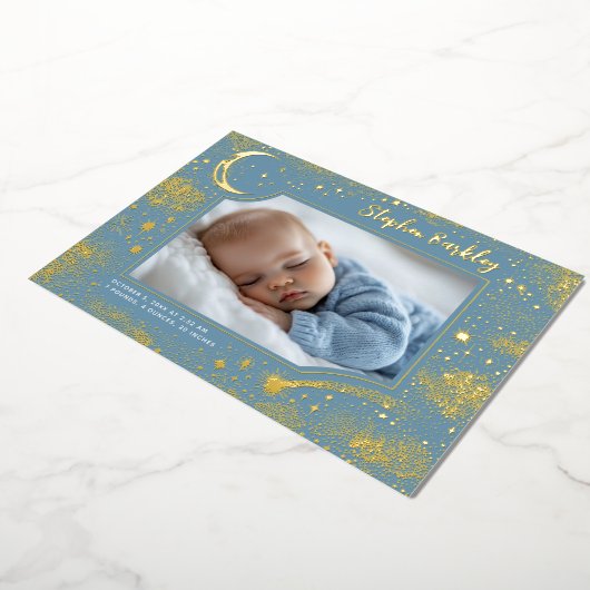 かわいいスターズムーンシナ生まれたばかりのル写真誕生 箔招待状 (回転した状態)