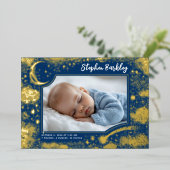 かわいいスターズムーンシナ生まれたばかりのル写真誕生 箔招待状 (立ち正面)