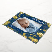 かわいいスターズムーンシナ生まれたばかりのル写真誕生 箔招待状 (回転した状態)