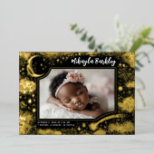 かわいいスターズムーンシナ生まれたばかりのル写真誕生 箔招待状 (立ち正面)