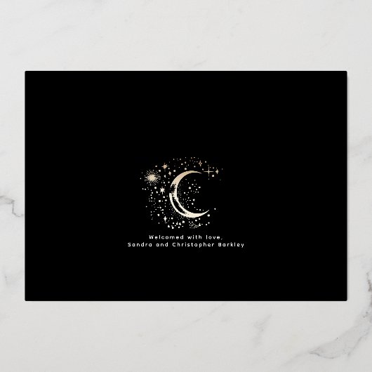 かわいいスターズムーンシナ生まれたばかりのル写真誕生 箔招待状 (裏面)