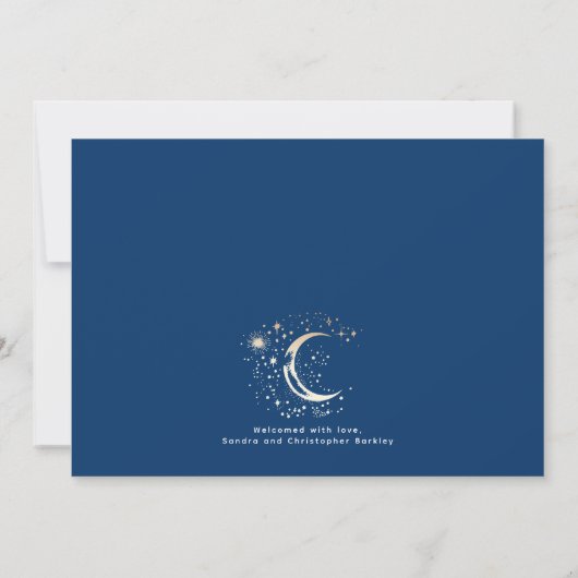 かわいいスターズムーンシレ生まれたばかりのンタリーボーイフォト誕生 案内状 (裏面)