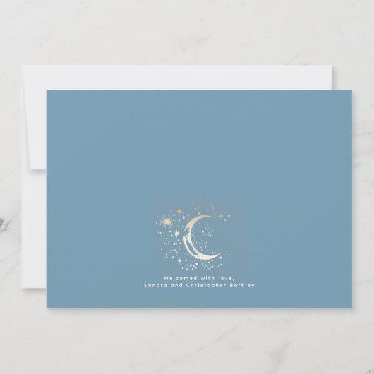 かわいいスターズムーンシレ生まれたばかりのンタリーボーイフォト誕生 案内状 (裏面)
