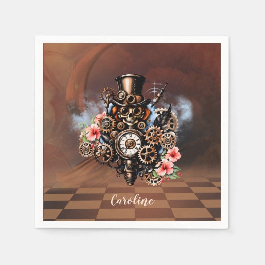 かわいいスチームパンクデザイン スタンダードカクテルナプキン (正面)