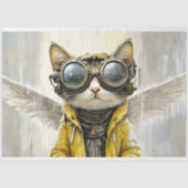 かわいいスチームパンク猫とウィング、雨AX9デコパージュ 薄葉紙 (正面)