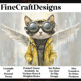 かわいいスチームパンク猫と翼、雨のAX8デコパージュ 薄葉紙