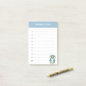 かわいいスチールブルーフクロウ&編集可能なこと ポストイット (デスク上)