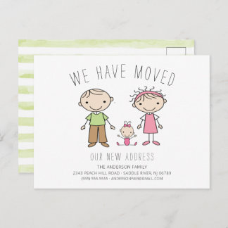 かわいいスティックフィギュアファミリー引っ越し案内 案内ポストカード