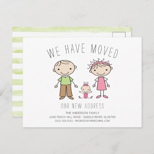 かわいいスティックフィギュアファミリー引っ越し案内 案内ポストカード (正面/裏面)