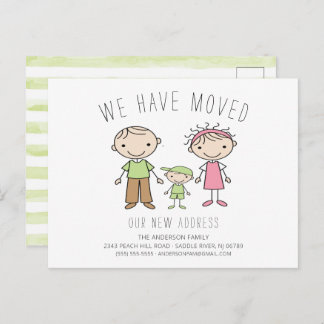 かわいいスティックフィギュアファミリー引っ越し案内 案内ポストカード