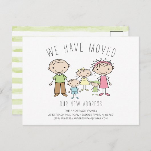 かわいいスティックフィギュアファミリー引っ越し案内 案内ポストカード (正面/裏面)