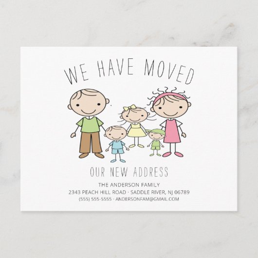 かわいいスティックフィギュアファミリー引っ越し案内 案内ポストカード (正面)