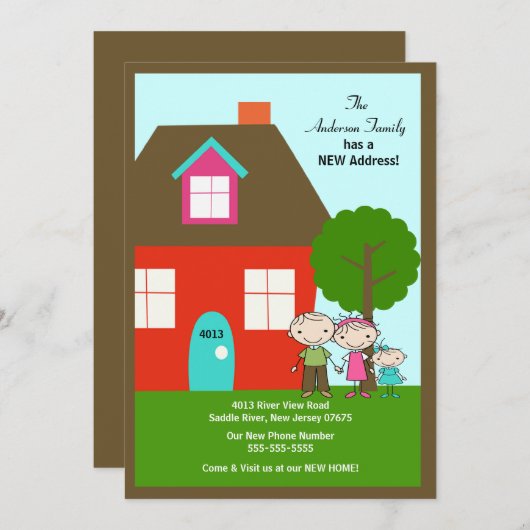 かわいいスティックフィギュアファミリー~動くアナウンス 招待状 (正面/裏面)