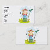 かわいいスティックフィギュア女の子ガーデナー農家 名刺 (正面/裏面)