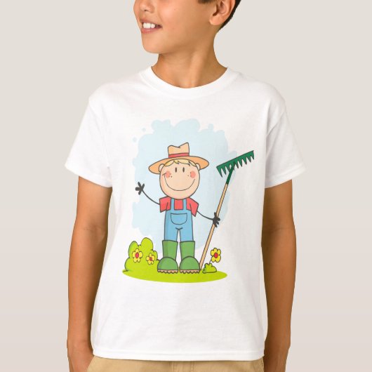 かわいいスティックフィギュア男の子ガーデナー農家 Tシャツ (正面)