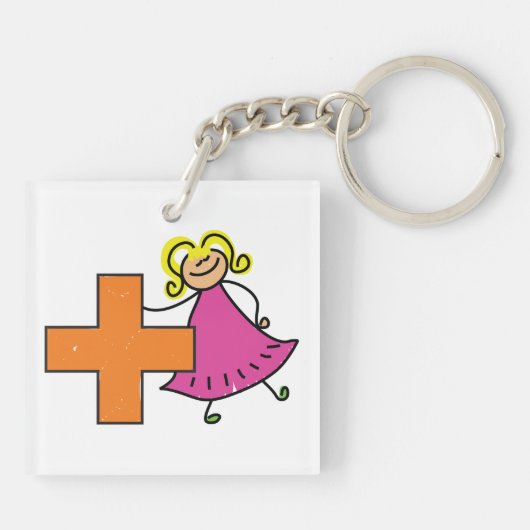 かわいいスティックフィギュア(プラス記号付き) キーホルダー (裏面)