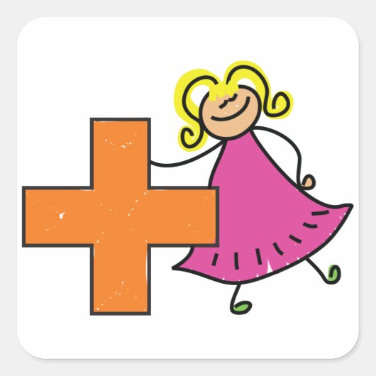 かわいいスティックフィギュア（プラス記号付き） スクエアシール (正面)