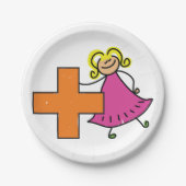 かわいいスティックフィギュア(プラス記号付き) ペーパープレート (正面)