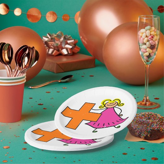 かわいいスティックフィギュア（プラス記号付き） ペーパープレート
