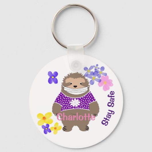 かわいいステイ安全ステイSloth Inマスクおもしろいグラフィック キーホルダー (正面)