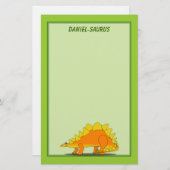 かわいいステゴサウルスの恐竜の漫画のテンプレート 便箋 (正面/裏面)