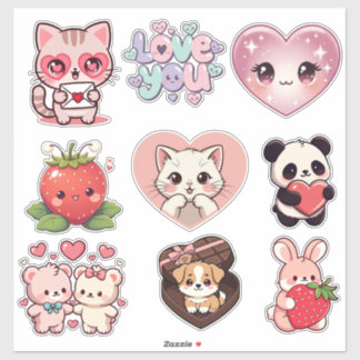 かわいいステッカーセット – 絵文字、猫、クマ、ハート シール