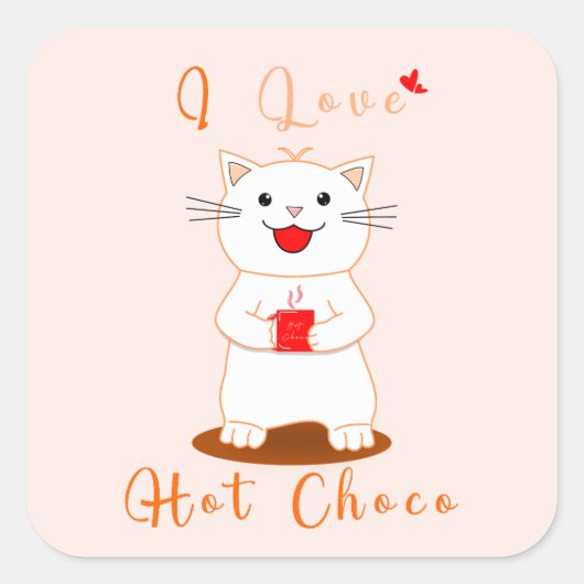 かわいいステッカー | I Love Hot Choco スクエアシール (正面)
