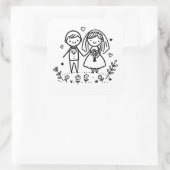 かわいいステッキのフィギュア新郎新婦結婚ズ スクエアシール (バッグ)