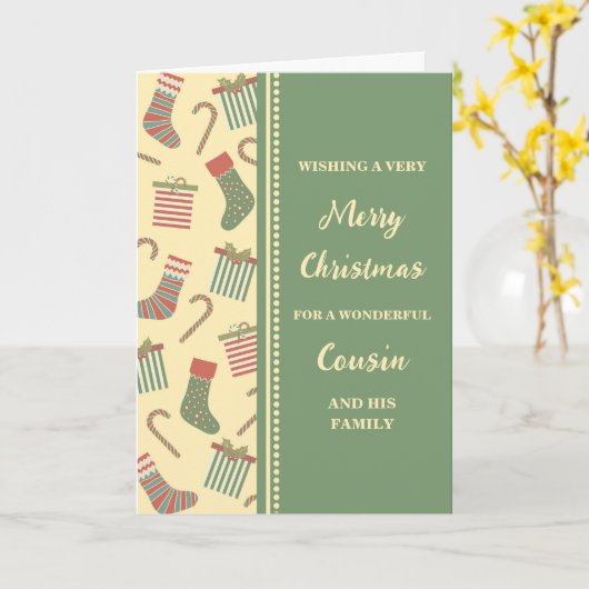 かわいいストッキングいとこと家族メリークリスマス カード (黄色い花)