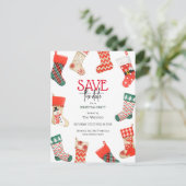 かわいいストッキングクリスマスパーティー保存日付 シーズンポストカード (スタンド正面)