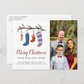 かわいいストッキングメリークリスマスニューホームムービング 案内ポストカード (正面/裏面)