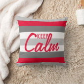 かわいいストライプのグレーと赤と文字 クッション (ブランケット)