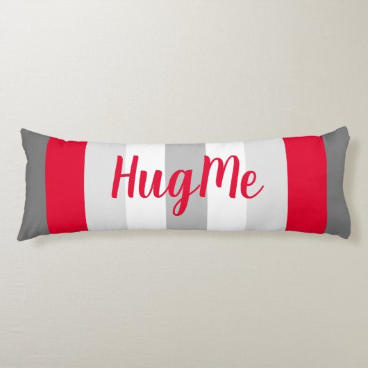 かわいいストライプのグレーと赤と文字 ボディピロー (正面)