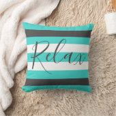 かわいいストライプのグレーと青の文字 クッション (ブランケット)