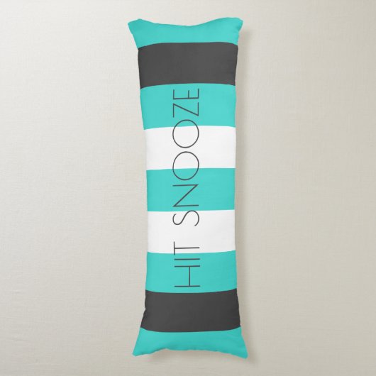 かわいいストライプのグレーと青の文字 ボディピロー (正面縦)