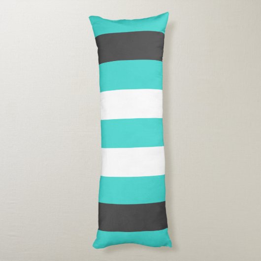 かわいいストライプのグレーと青の文字 ボディピロー (裏面 (縦))