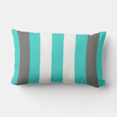 かわいいストライプのグレーと青の文字 ランバークッション (裏面)