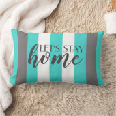 かわいいストライプのグレーと青の文字 ランバークッション (ブランケット)