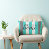 かわいいストライプのグレーと青の文字 ランバークッション (椅子)