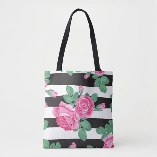 かわいいストライプのフローラトートバッグ トートバッグ (正面)