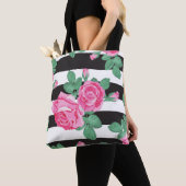 かわいいストライプのフローラトートバッグ トートバッグ (クローズアップ)